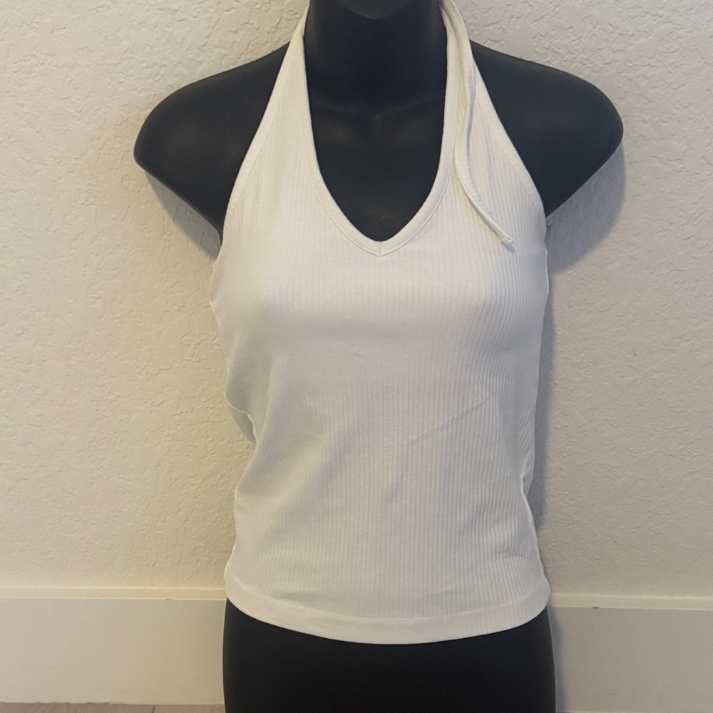Old Navy White Ribbed Halter Tank Top